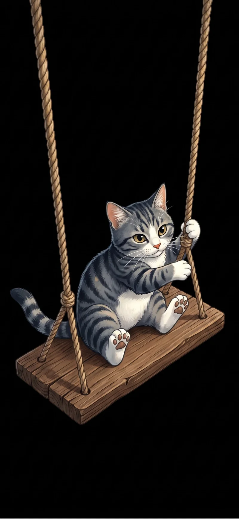 Cute Tabby Kitten on Hanging Wooden Swing AMOLED Wallpaper - ios wallpapers mobile Wallpaper | Picmaze