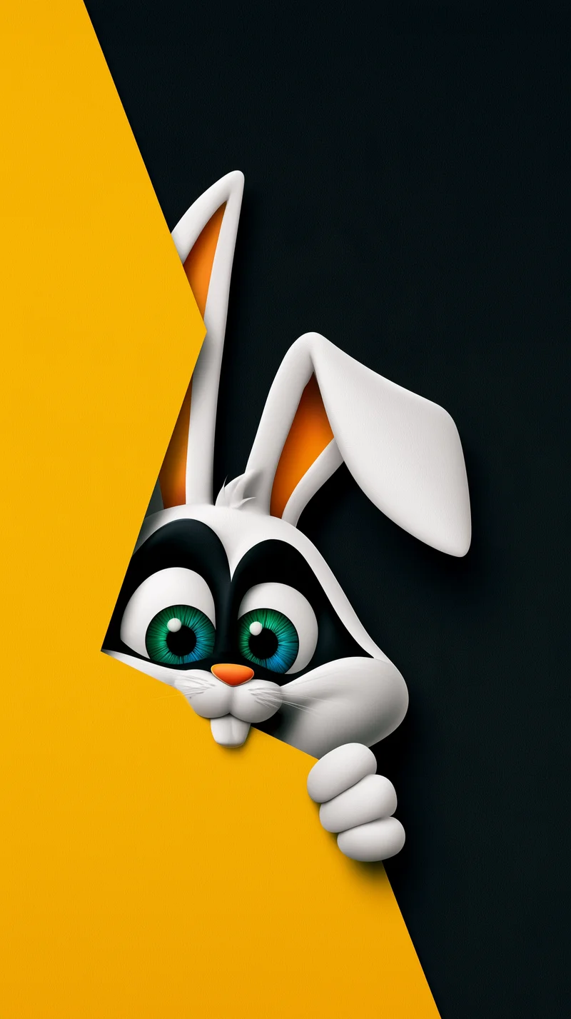 Funny Cartoon Rabbit Peeking Yellow Black 4K Phone Wallpaper - rabbit mobile Wallpaper | Picmaze