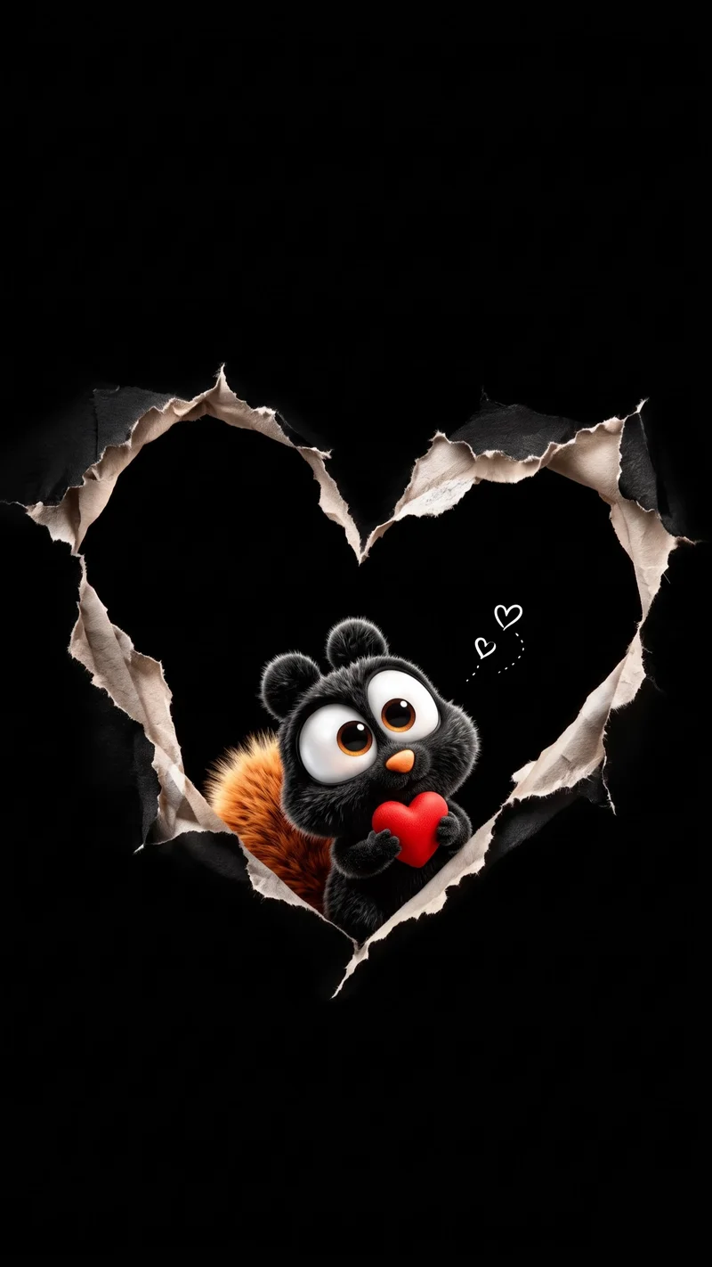 Fluffy Black Creature Heart Cutout AMOLED 4K Phone Wallpaper - Cute Animal Wallpapers mobile Wallpaper | Picmaze