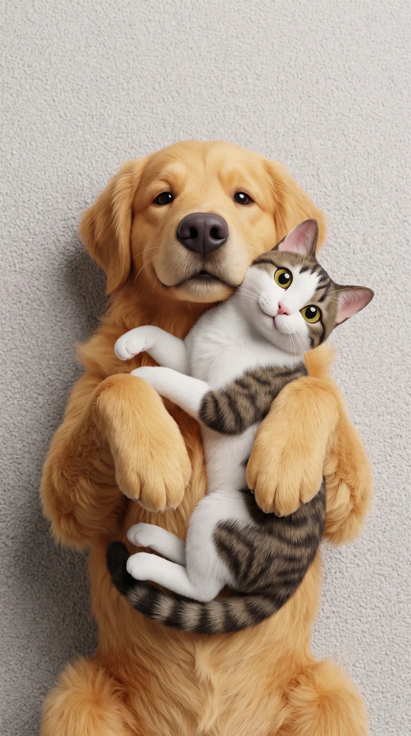 Golden Retriever Hugging Tabby Kitten 4K Wallpaper - cat & dog wallpapers mobile Wallpaper | Picmaze